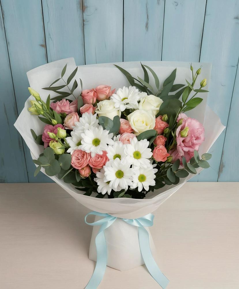 Букет цветов из: Розы, Лизиантусы и Хризантемы в Николаевке Еврейской автономная области