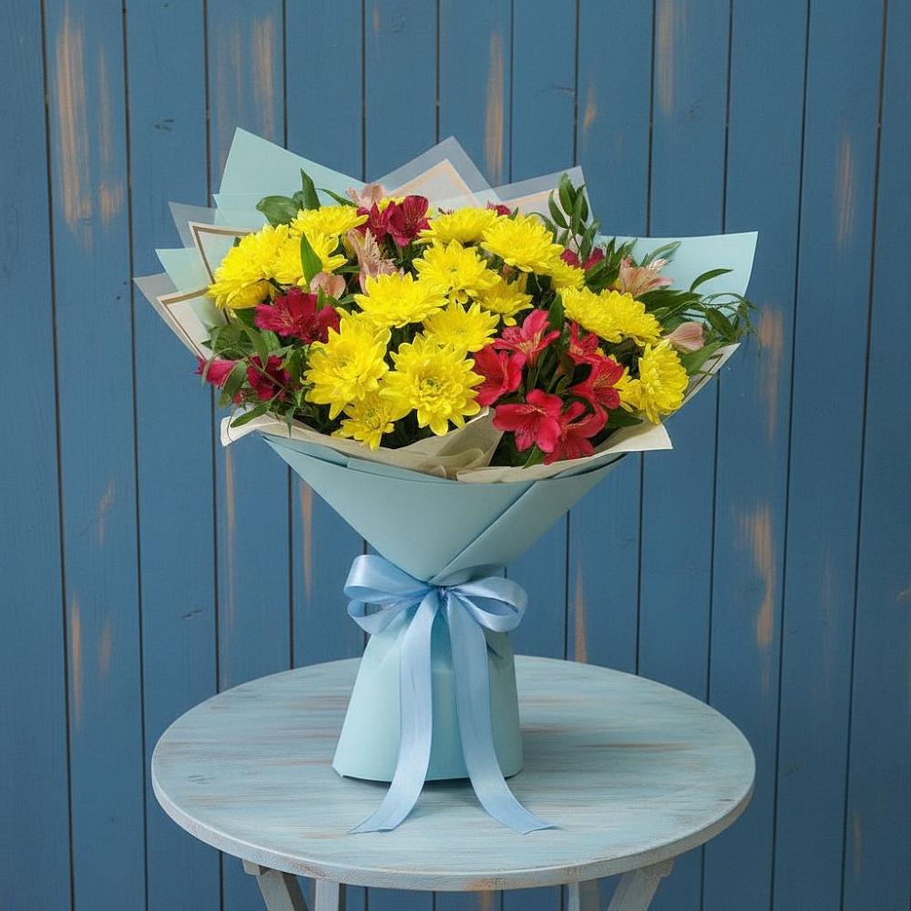 Букет цветов из: Альстромерии и Хризантемы в Николаевке Еврейской автономная области