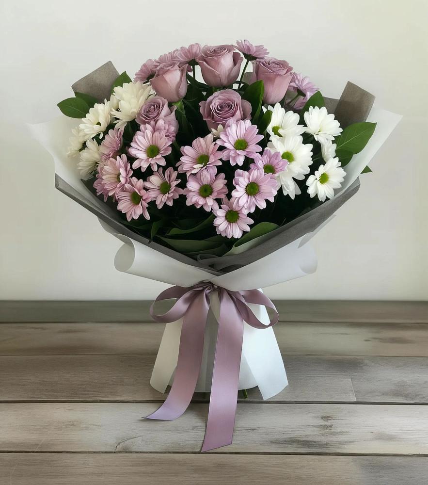 Букет цветов из: Хризантемы и Розы в Николаевке Еврейской автономная области