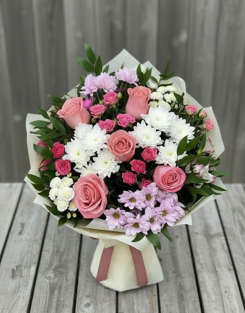 Букет цветов из: Альстромерии, Гвоздики, Розы и Хризантемы в Николаевке Еврейской автономная области