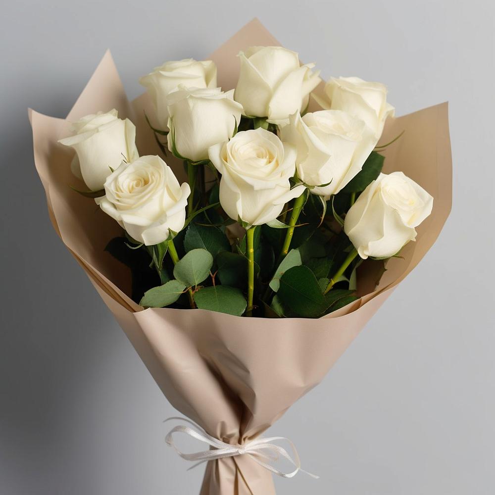 Букет 9 Белых роз Эдлесс Лав в Николаевке Еврейской автономная области