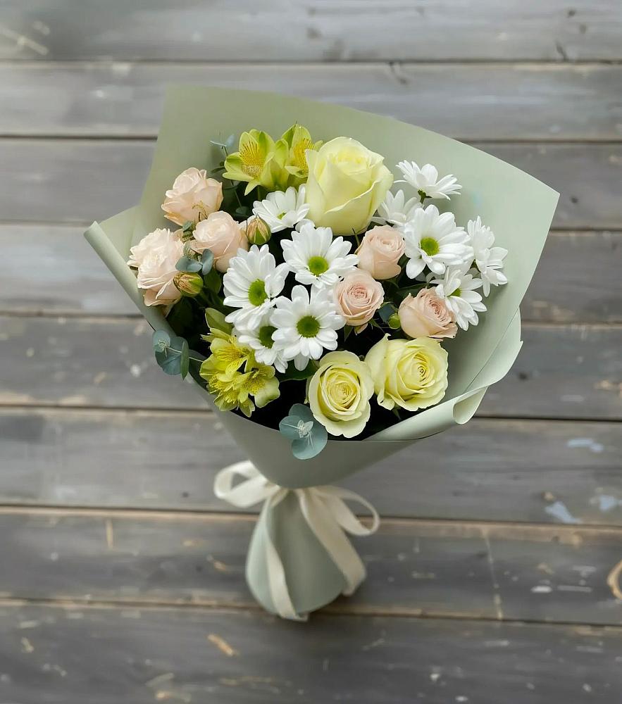 Букет цветов из: Альстромерии, Розы и Хризантемы в Николаевке Еврейской автономная области