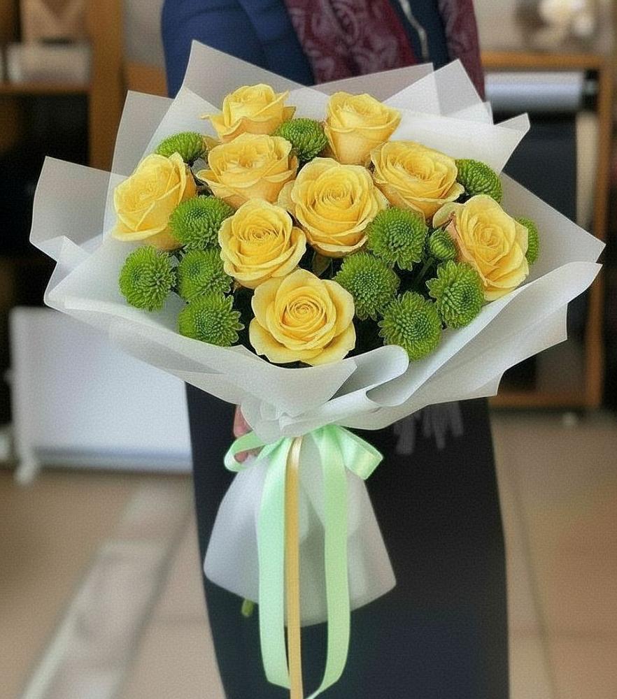 Букет цветов из: Хризантемы и Розы в Николаевке Еврейской автономная области