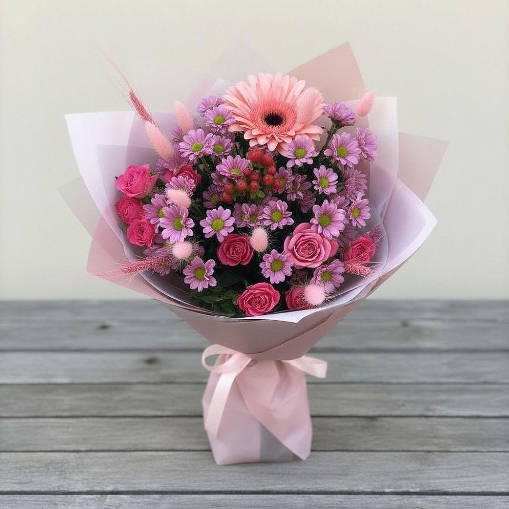Букет цветов из: Розы, Герберы и Хризантемы в Николаевке Еврейской автономная области
