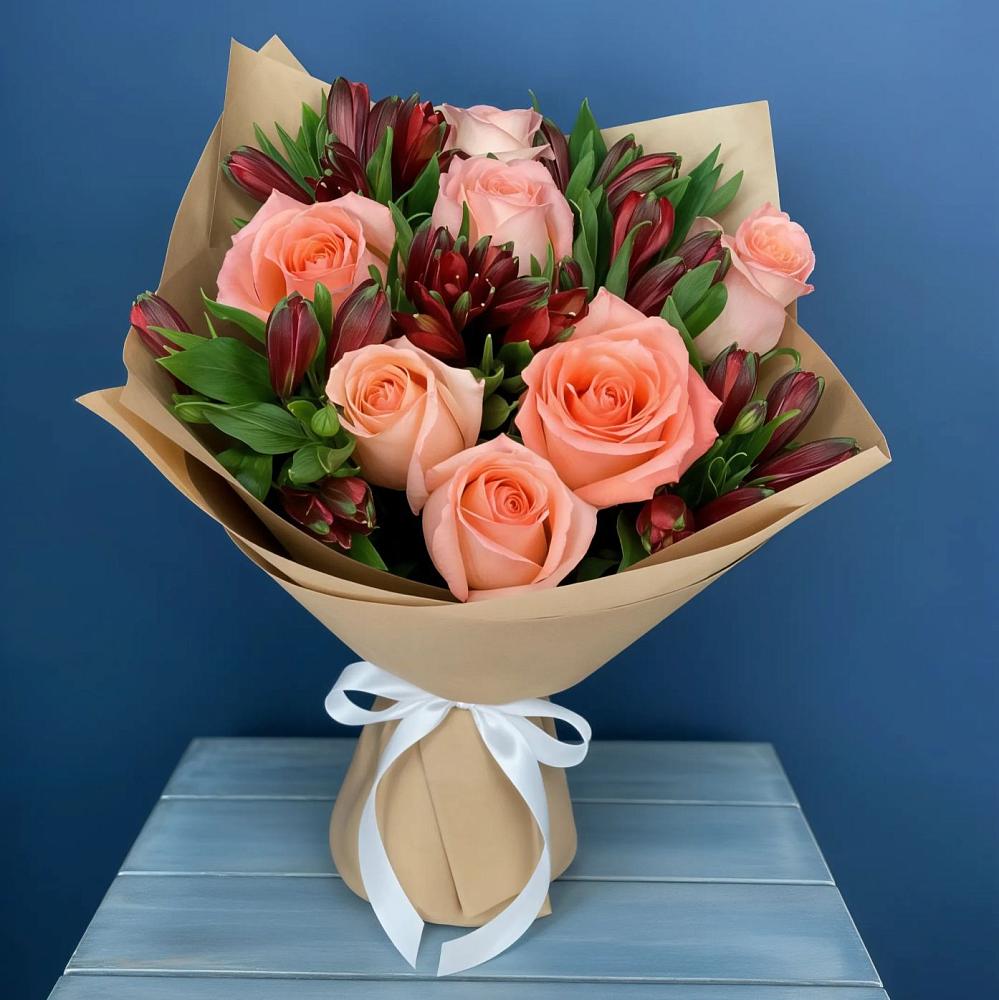 Букет цветов из: Розы и Альстромерии в Николаевке Еврейской автономная области