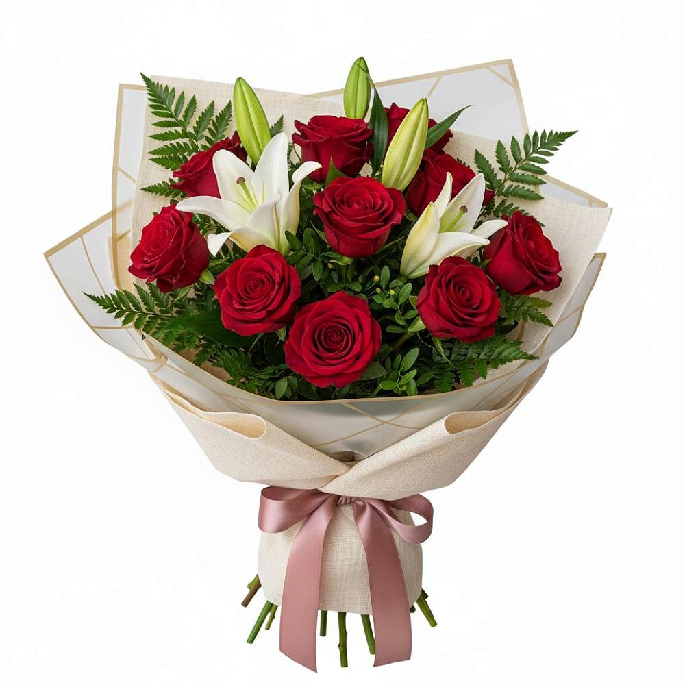 Букет цветов из: Лилии и Розы в Николаевке Еврейской автономная области