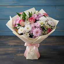 Букет цветов из:  Хризантемы, Альстромерии и Розы в Николаевке Еврейской автономная области