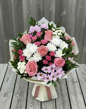 Букет цветов из:  Альстромерии, Гвоздики, Розы и Хризантемы в Николаевке Еврейской автономная области