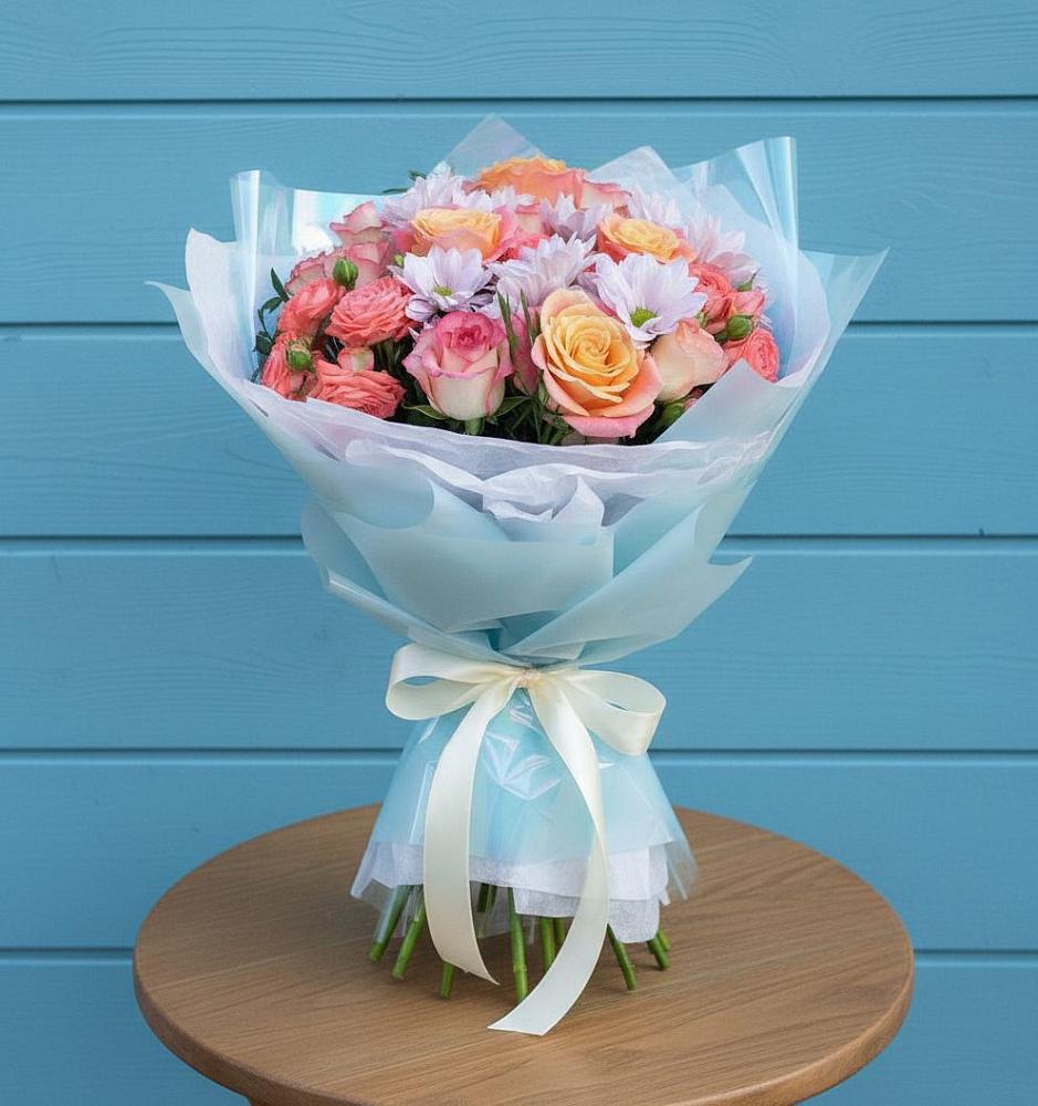 Букет цветов из: Хризантемы и Розы в Николаевке Еврейской автономная области