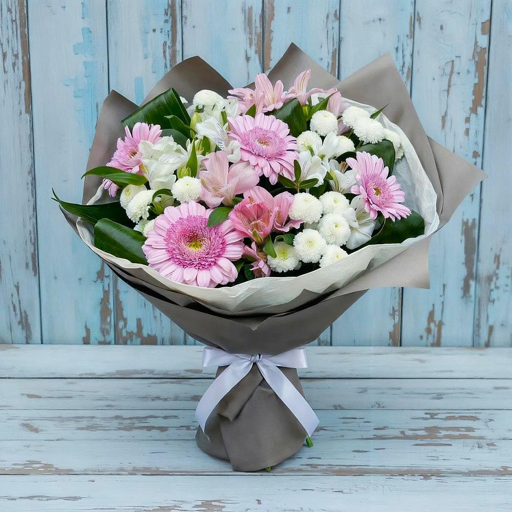 Букет цветов из: Герберы, Альстромерии и Хризантемы в Николаевке Еврейской автономная области